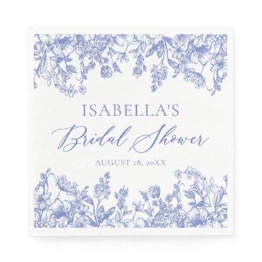 Vintage Blue Floral Bridal Shower Paper Napkins