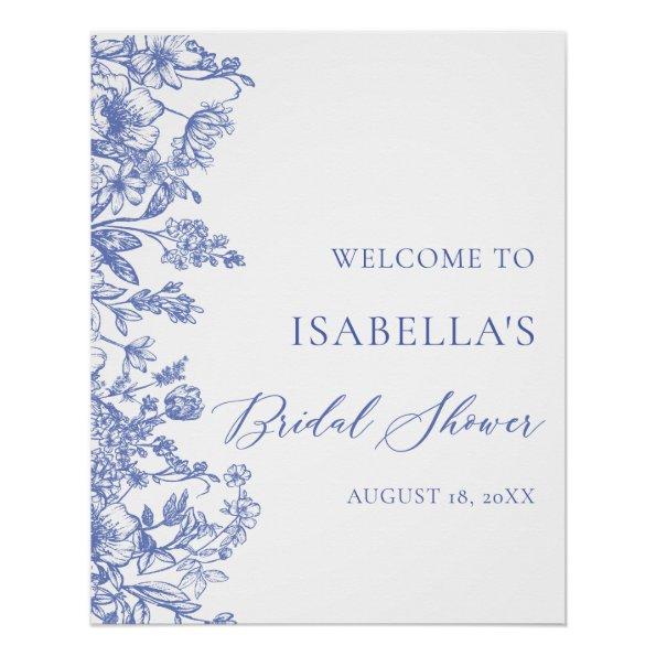 Vintage Blue Floral Bridal Shower Welcome Sign