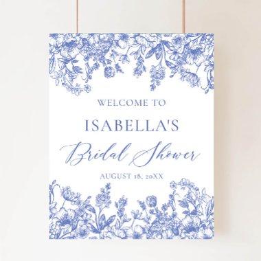 Vintage Blue Floral Bridal Shower Welcome Sign