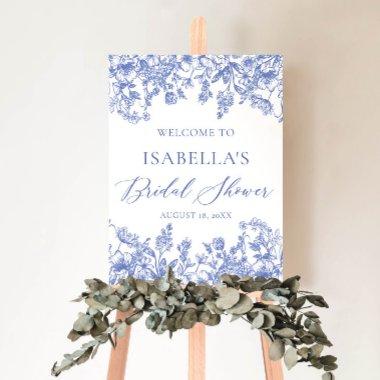 Vintage Blue Floral Bridal Shower Welcome Sign