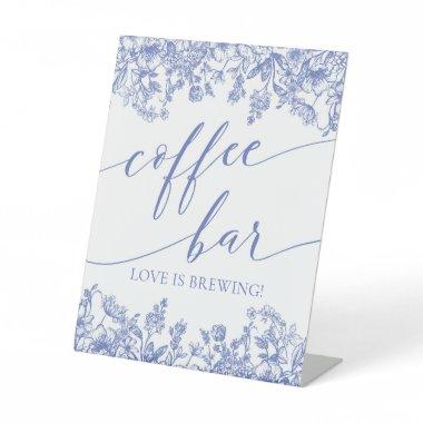 Vintage Blue Floral Coffee Bar Love is Brewing Pedestal Sign