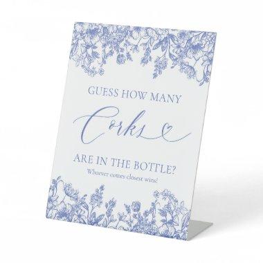 Vintage Blue Floral Guess How Many Corks Game Sign