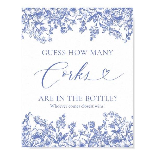 Vintage Blue Floral Guess How Many Corks Game Sign