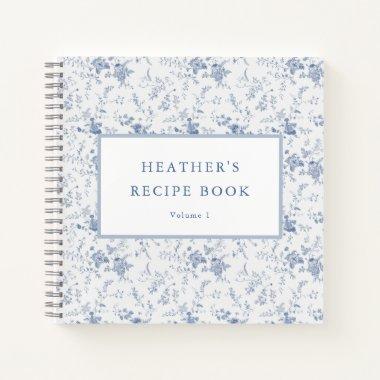 Vintage Blue Floral Personalized Recipe Notebook