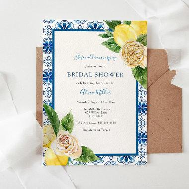 Vintage Blue Lemon Bridal Shower Invitations