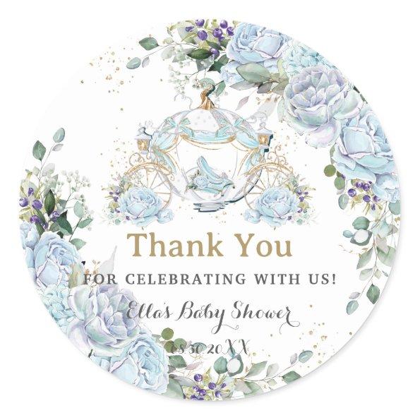 Vintage Blue Roses Princess Coach Baby Shower Classic Round Sticker