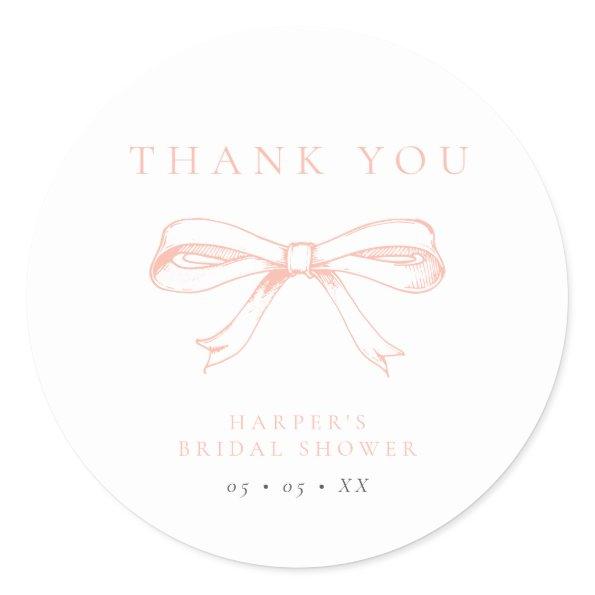 Vintage Blush Bow  Thank You Favor Classic Round Sticker