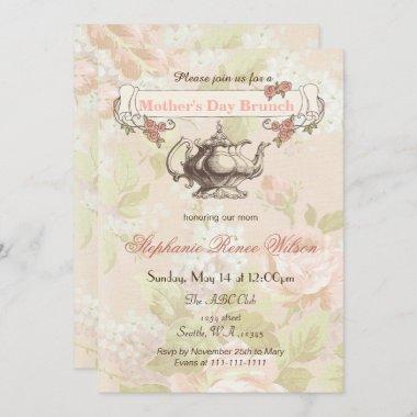 vintage Blush floral Mother's Day Brunch Tea Party Invitations