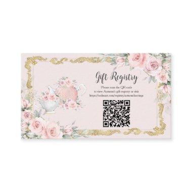 Vintage Blush Floral Tea Party Gift Registry QR Enclosure