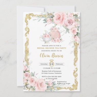 Vintage Blush Pink Floral Tea Party Bridal Shower Invitations