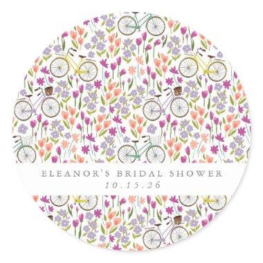 Vintage Boho Bicycle Floral Custom Bridal Shower Classic Round Sticker