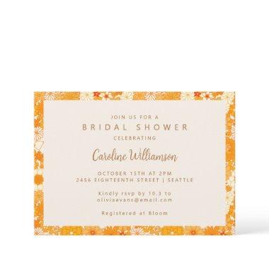 Vintage Boho Orange Floral Cute Bridal Shower Invitations