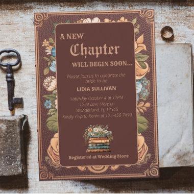 Vintage Book New Chapter Floral Bridal Shower Invitations