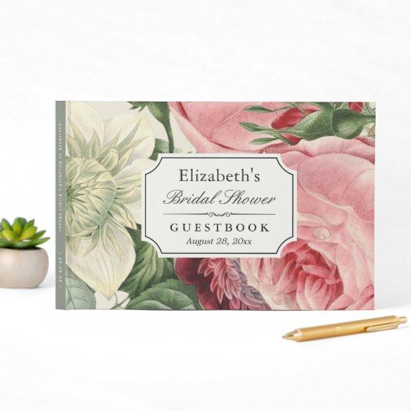 Vintage Botanical Floral Elegant Bridal Shower Guest Book
