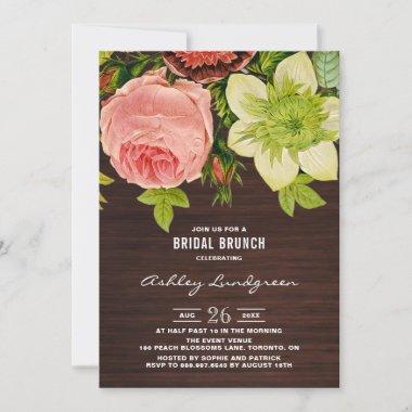 Vintage Botanical Floral Wood Bridal Shower Brunch Invitations