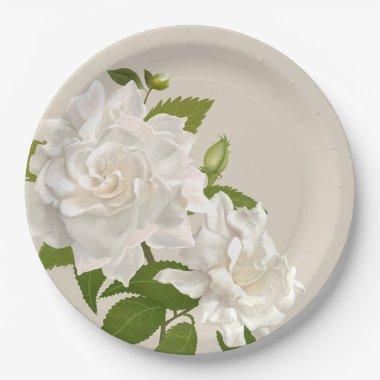 Vintage Botanical Gardenia Floral Paper Plates