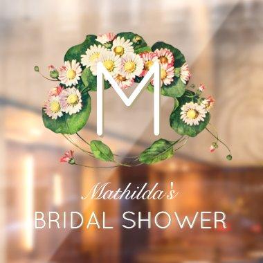 Vintage Bridal Shower Daisies Wreath Girl Monogram Window Cling