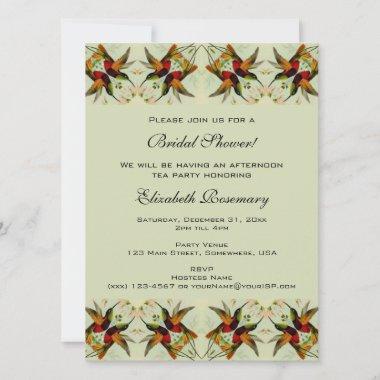 Vintage Bridal Shower, Hummingbirds Floral Flowers Invitations