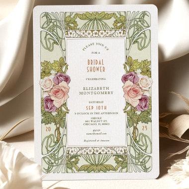 Vintage Bridal Shower Invitations Art Nouveau Rose