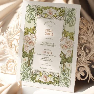 Vintage Bridal Shower Invitations Art Nouveau Rose