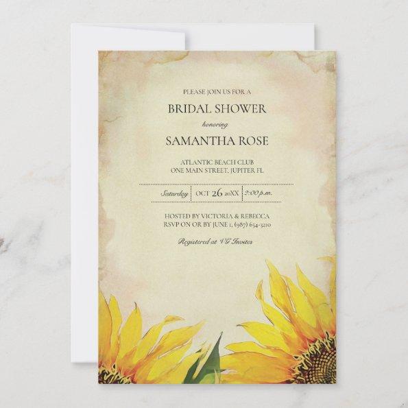Vintage Bridal Shower Sunflower Invitations