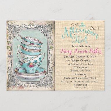 Vintage Bridal Shower Tea Invitations