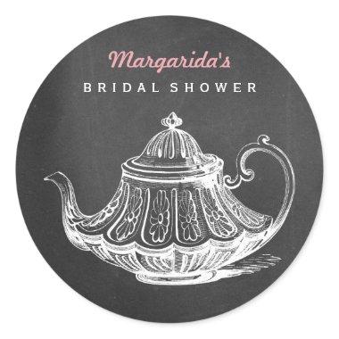 Vintage Bridal Shower Tea Party Chalkboard Teapot Classic Round Sticker