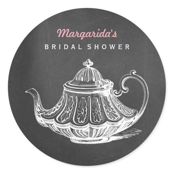 Vintage Bridal Shower Tea Party Chalkboard Teapot Classic Round Sticker