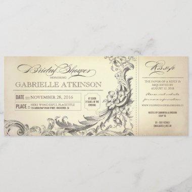 vintage bridal shower tickets invitations