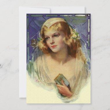 Vintage Bride holding a Bible, Bridal Shower Party Invitations