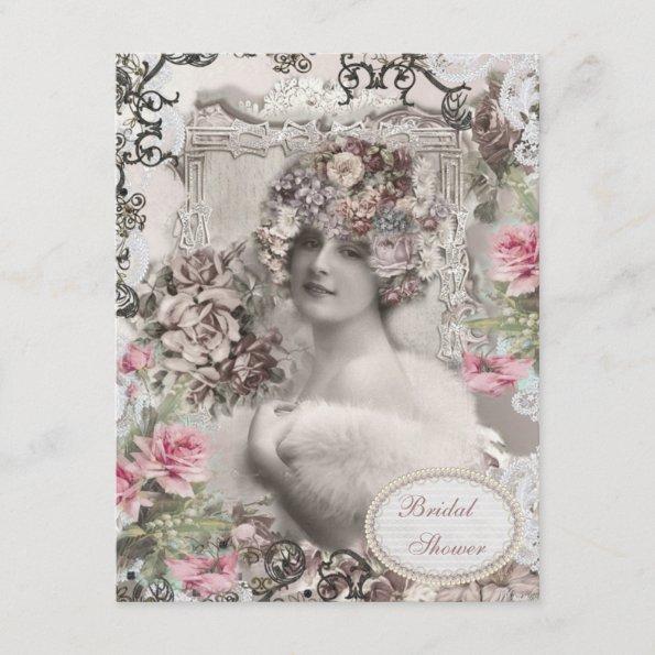 Vintage Bride with Jewels & Flowers Bridal Shower Invitations