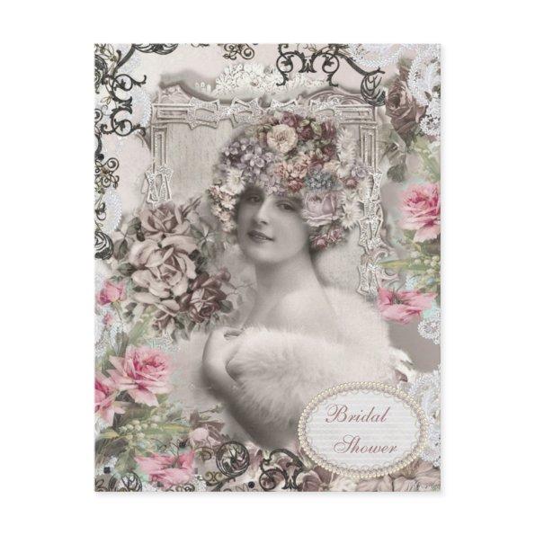 Vintage Bride with Jewels & Flowers Bridal Shower Invitations