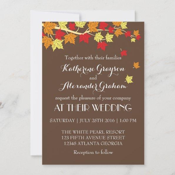 Vintage Brown Maple Leaves Fall Wedding Invitations