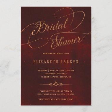 Vintage burgundy gold calligraphy bridal shower Invitations