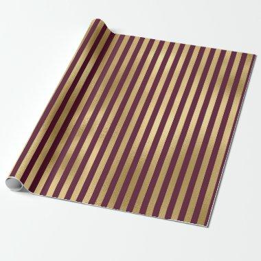 Vintage Burgundy Red and Gold Stripes Wrapping Paper