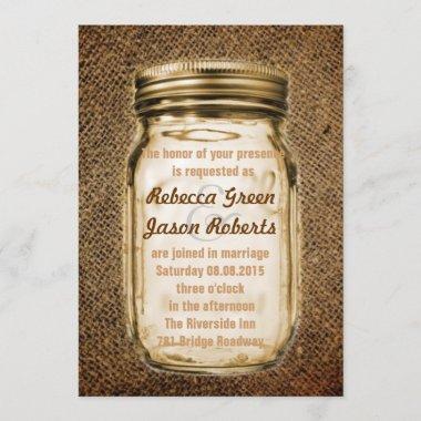 vintage burlap country rustic mason jar wedding Invitations