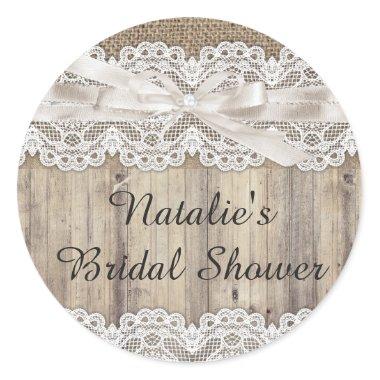 Vintage Burlap & Lace Bridal Shower Sticker
