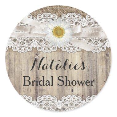 Vintage Burlap Lace & Daisy Bridal Shower Sticker