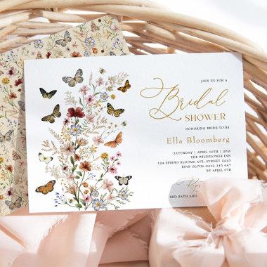 Vintage Butterflies Boho Wildflower Bridal Shower Invitations