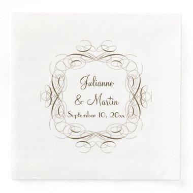 Vintage Calligraphy Swirl Elegant Bridal Shower Paper Dinner Napkins