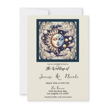 Vintage Celestial Half Sun & Moon Cream Beige Invitations