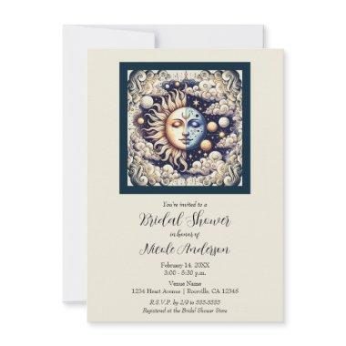 Vintage Celestial Half Sun & Moon Cream Beige Invitations