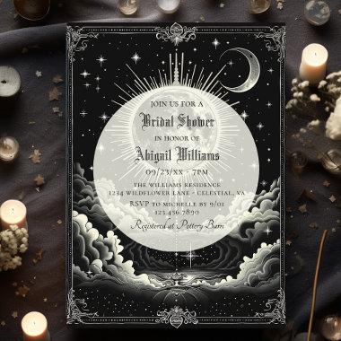 Vintage Celestial Moon Stars Mystic Bridal Shower Invitations