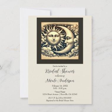 Vintage Celestial Sun & Moon Bridal Shower Invitations