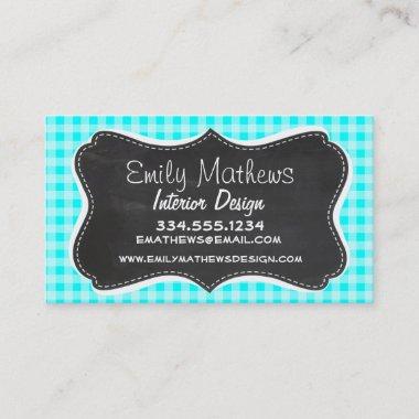Vintage Chalkboard; Cyan Gingham; Checkered Business Invitations