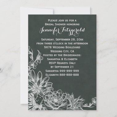 Vintage Chalkboard Floral Display Bridal Shower Invitations