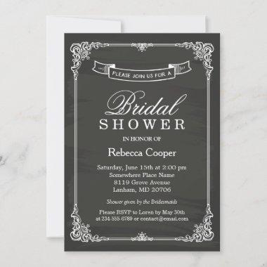 Vintage Chalkboard Frame Wedding Bridal Shower Invitations
