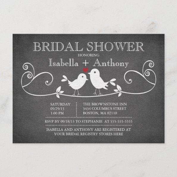 Vintage Chalkboard Love Birds Bridal Shower Invitations