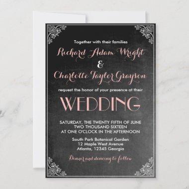 Vintage Chalkboard Pink Grey Wedding Invitations