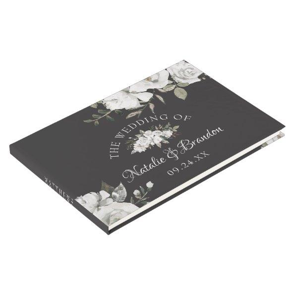 Vintage Cherish White Floral & Rose Gold Wedding Guest Book